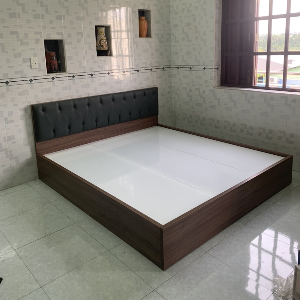 Giường Ngủ gỗ công nghiệp MDF đầu bọc nệm có 2 hộc kéo
