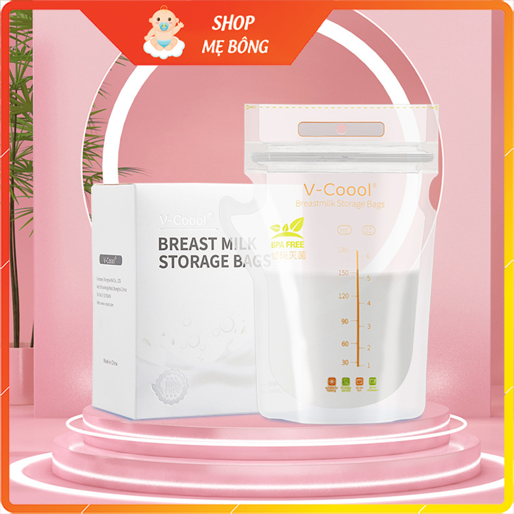 Túi trữ sữa V-COOOL làm từ nhựa nguyên sinh cao cấp hộp 30 túi 180ml