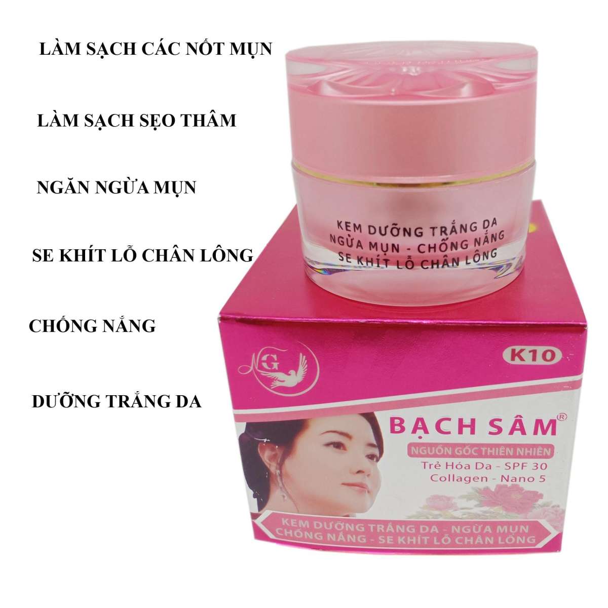 [HCM]Kem dưỡng trắng da Ngừa mụn Chống nắng Se khít lỗ chân lông K10 BẠCH SÂM - 30g