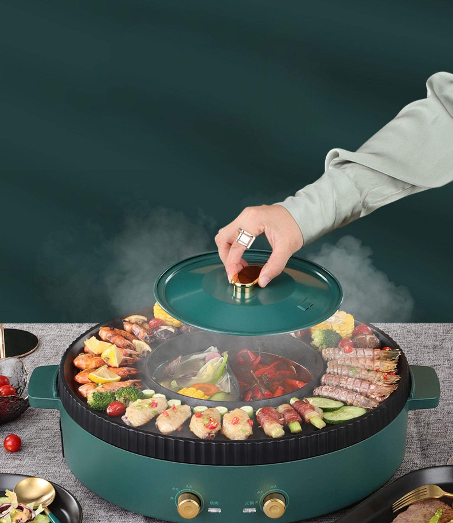 Nồi lẩu nướng đa năng m2-plus baking pan - bếp lẩu kèm nướng điện 2 trong 1 siêu chống dính dàng vệ sinh sử dụng cho 4-5 người ăn bảo hành 12 tháng lỗi 1 đổi 1