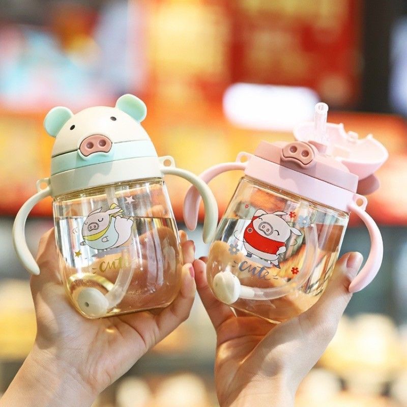Bình tập uống nước, sữa có van chống sặc hình chú heo đáng yêu cho bé