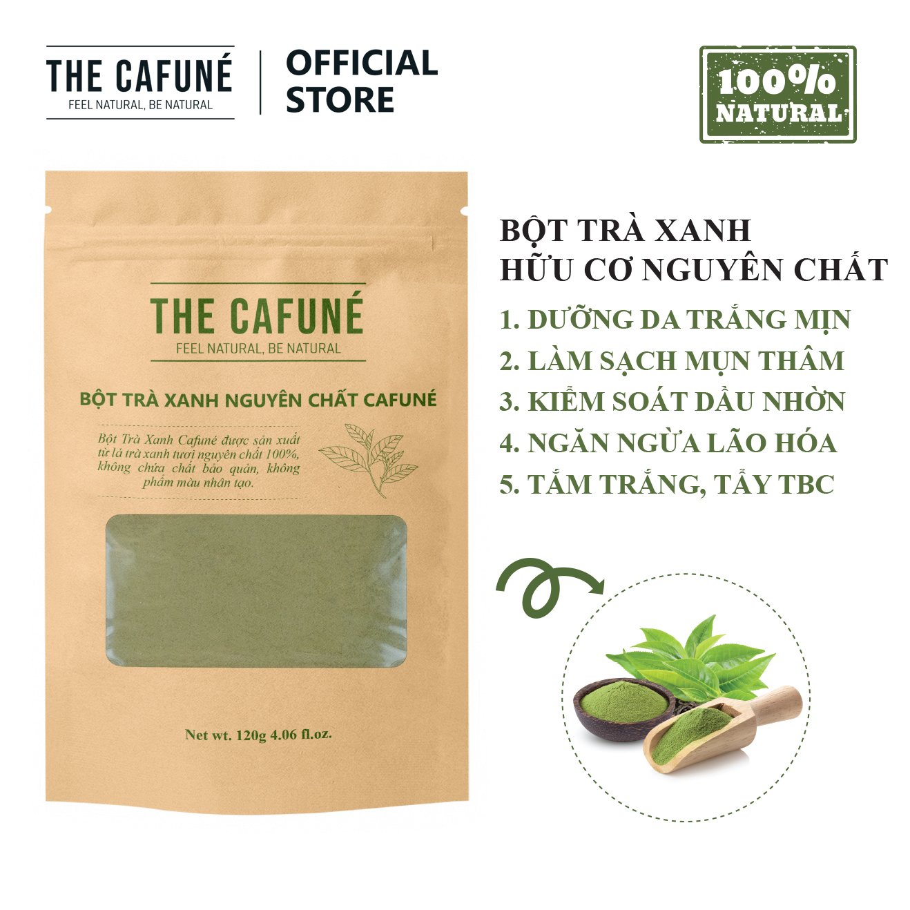 Bột trà xanh Cafuné - hữu cơ nguyên chất 100%