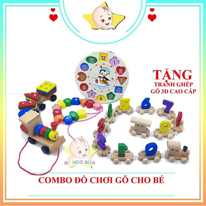 Combo 4 món đồ chơi gỗ phát triển trí tuệ cho bé vừa chơi vừa học