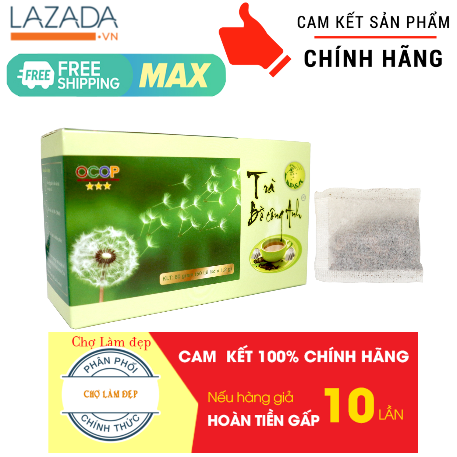 [Cam kết chính hãng, date mới] Trà Bồ Công Anh P&K - mát gan, giải độc, ngừa ung thư (50 túi lọc)