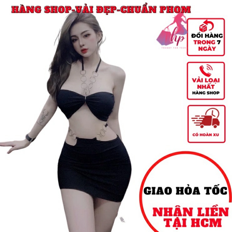 Váy đầm sexy dạng yếm cúp ngực hở eo tôn dáng phối xích sang chảnh thun xịn kiểu dáng hàn quốc VD212