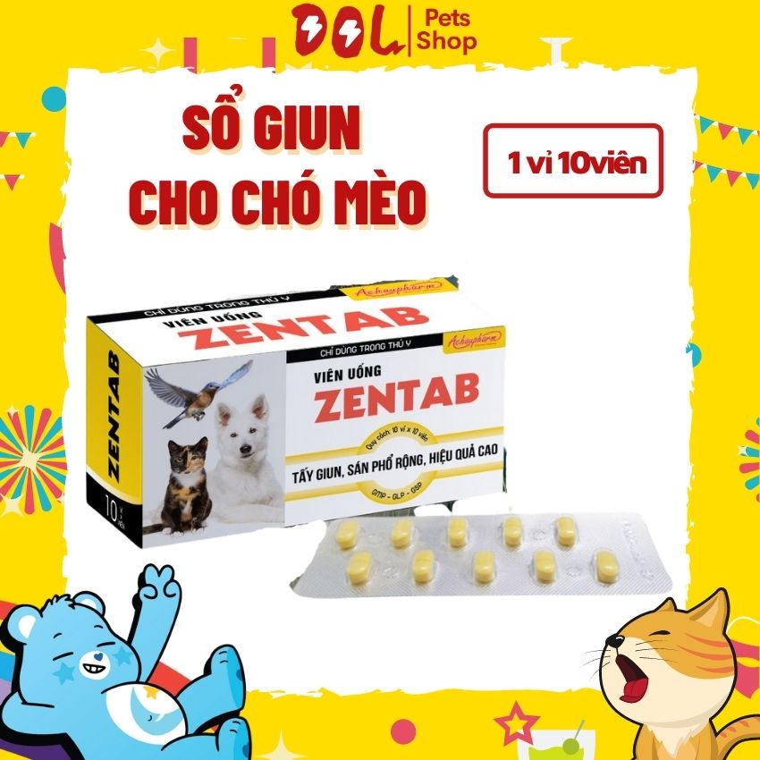 [10 Viên+FreesShip] Sổ Giun Cho Chó Mèo Zentab Diệt Sán Lá, Sán Dây và Giun Tròn