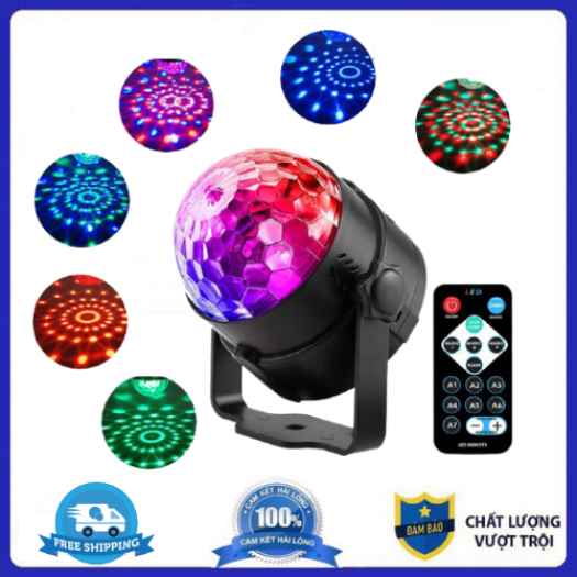 Đèn led sân khấu, bar, vũ trường chớp 7 màu, có remote điều khiển, Đèn led xoay trang trí 7 màu cảm ứng xoay theo nhạc