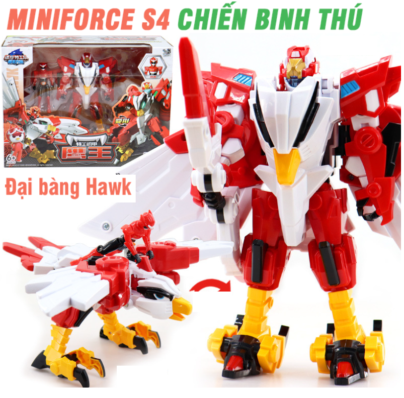 Mô hình miniforce mùa 4 Robot chiến Binh Thú đại bàng Hawk và siêu nhân