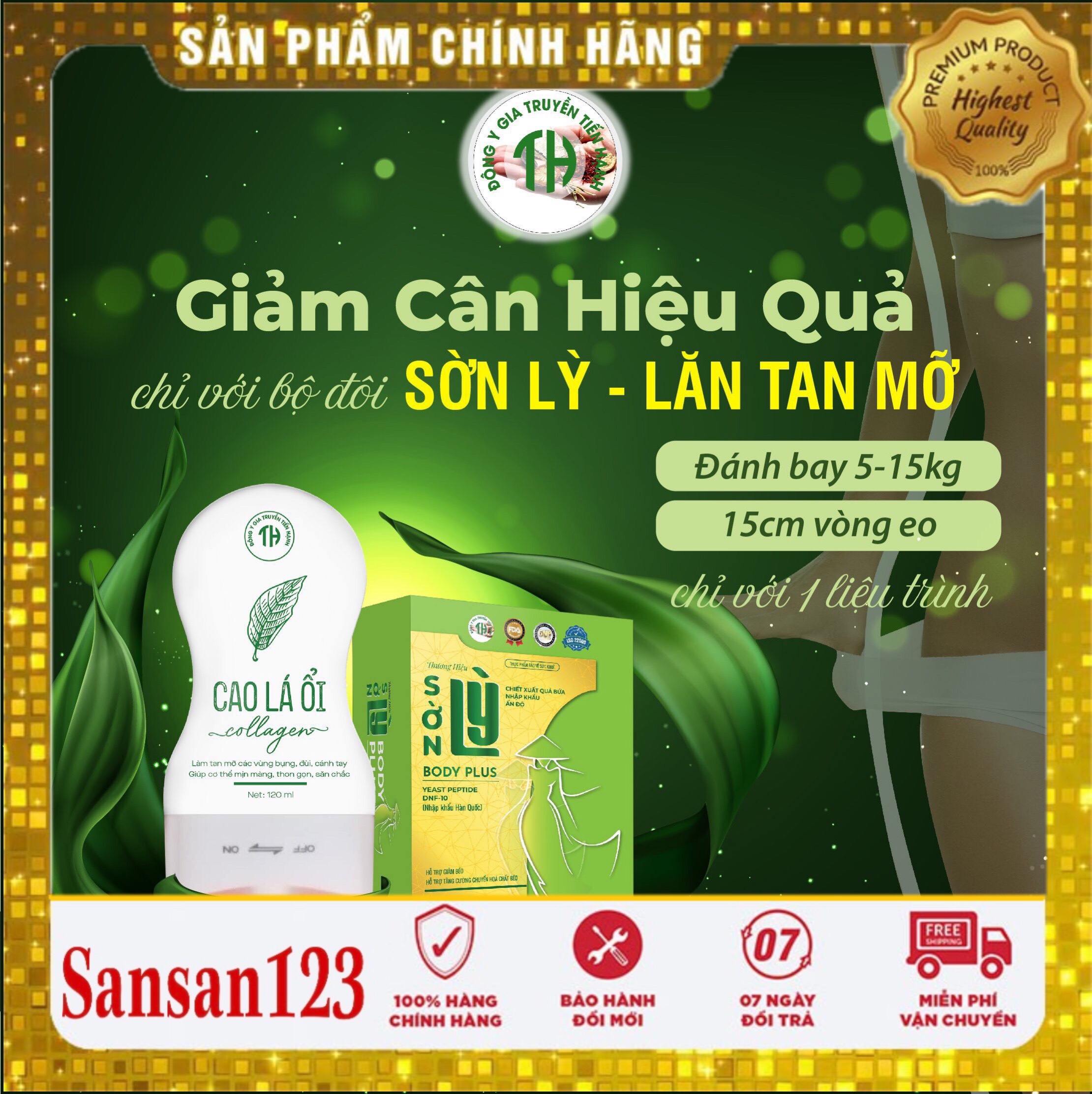 Combo giảm cân sờn lỳ plus và lăn tan mỡ cao lá ổi