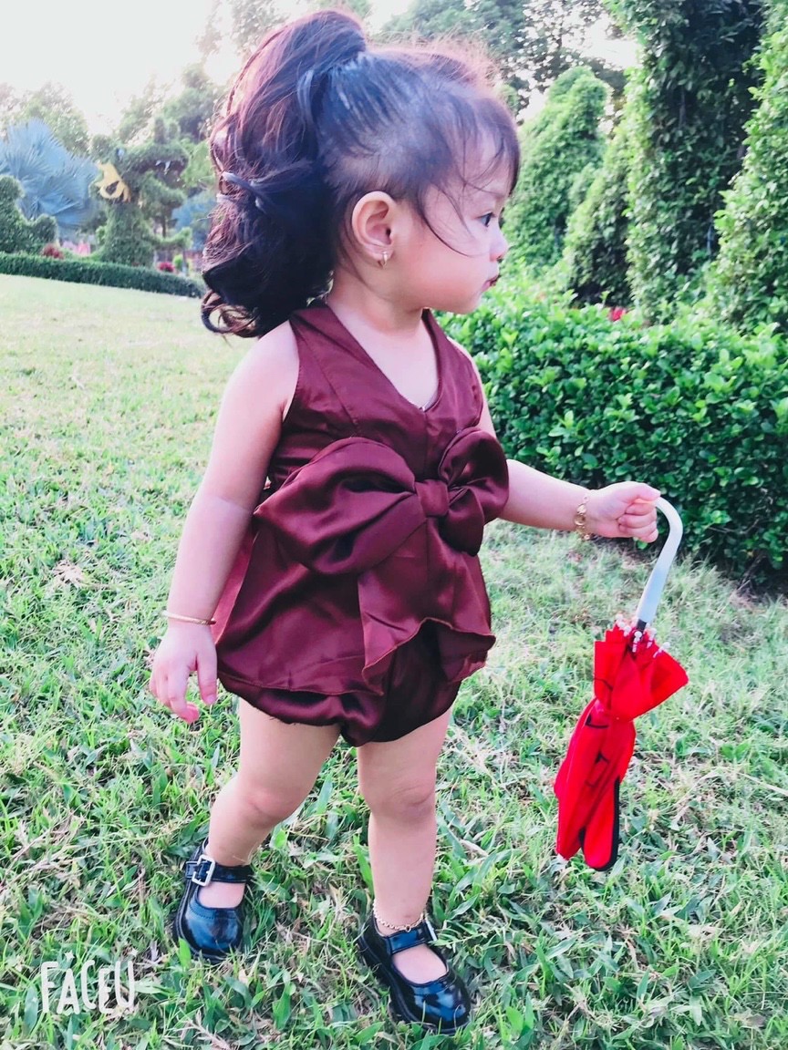 Bộ đồ bé gái nơ nâu lụa cao cấp SIÊU DỄ THƯƠNG 8-22kg Angel Baby Thời Trang Thiết Kế