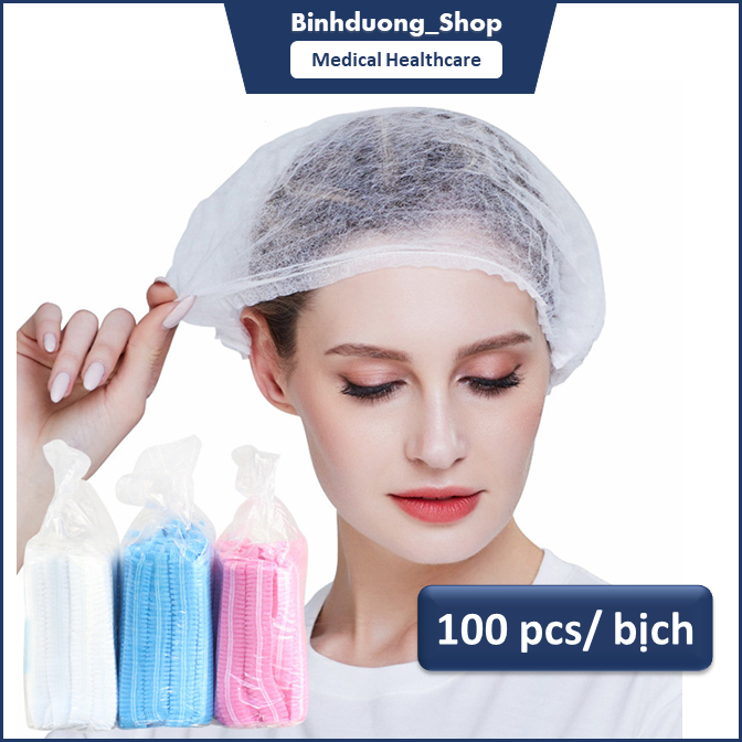 Nón giấy trùm tóc PT Medical con sâu màu trắng dùng trong Spa, Y tế bịch 100 cái