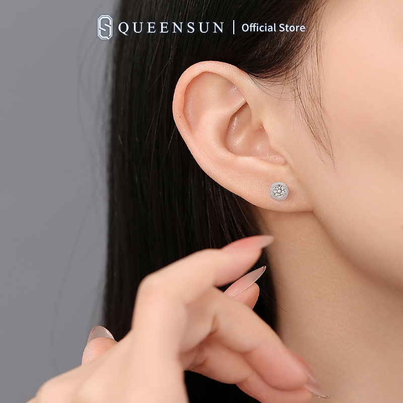 QUEENSUN 18k gold diamond earrings, Lab Grown Diamond，UFO earrings, round, surrounded by diamonds, sparkling earrings, custom earrings, diamond custom earrings飞碟耳环