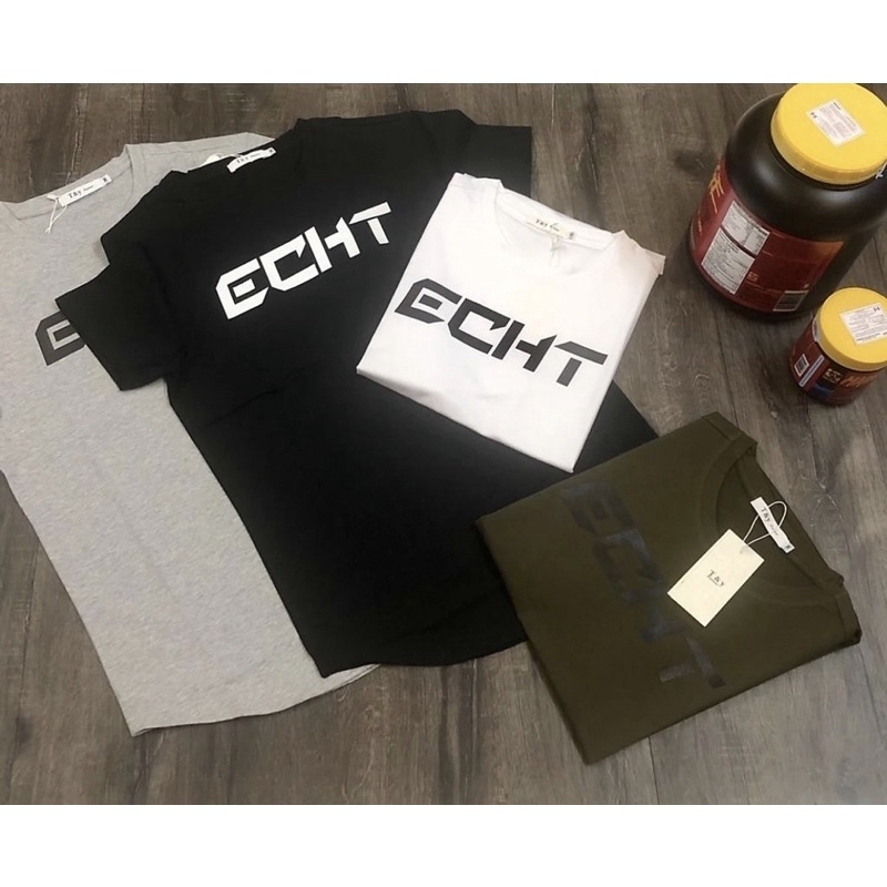 Áo thun ôm body, áo thun thể thao tập gym nam vạt bầu echt mới, vải thun lạnh co dãn 4c