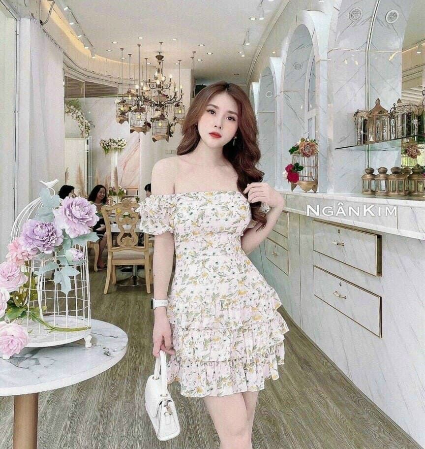 [Mẫu Mới]Đầm nữ kiểu dáng lụa hoa trễ vai chất liệu lụa cao cấp sành điệu thời trang HARI