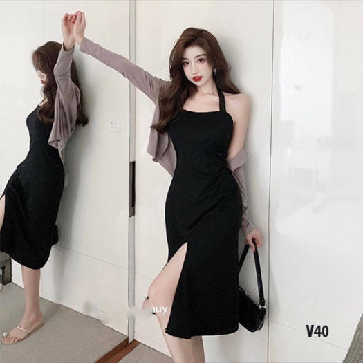 Đầm dệt kim dài tay 2018 thu đông phiên bản Hàn Quốc của váy bước chân váy  trong váy dài màu đen phía dưới đầm maxi 2 dây | Tàu Tốc Hành |