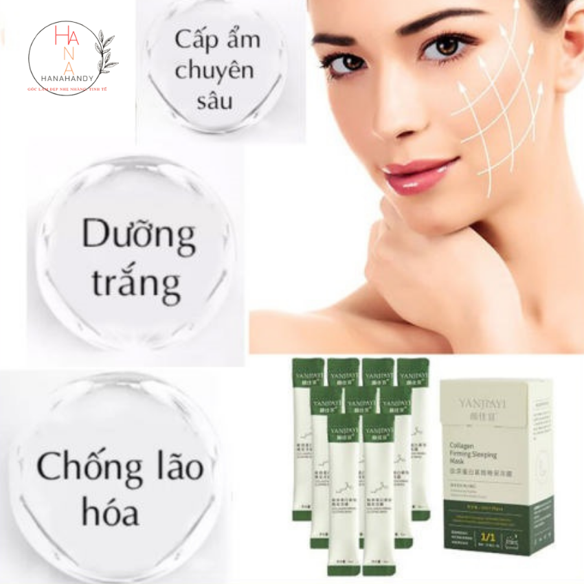 Mặt nạ dưỡng da ngủ thạch Collagen YANJIAYI  giúp nâng cơ mặt bổ sung collagen, da căng bóng, năng cơ, giảm nếp nhăn,tăng khả năng đàn hồi cho da săn chắc- Hanahandy, họp 20 gói.