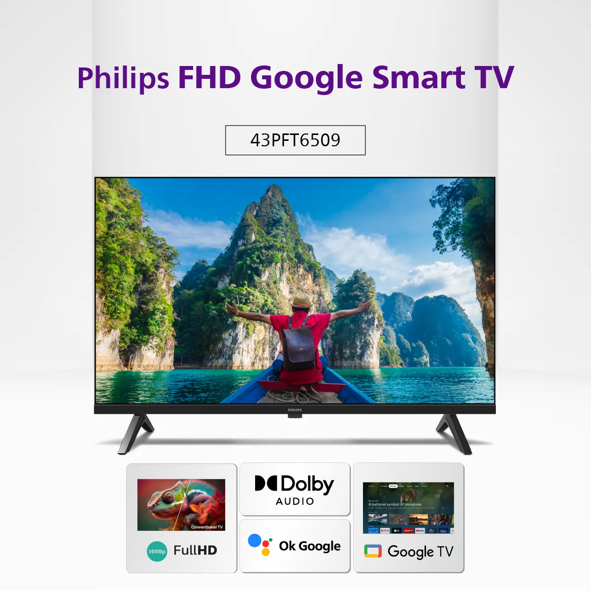 (CỒNG BỈ) PHILIPS 43PFT6509/98 43 INCH FULL HD SMART LED TIVI, GOOGLE TV, BẢO HÀNH 3 NĂM, SMART TV, NETFLIX, YOUTUBE, GIAO HÀNG MIỄN PHÍ, 43PFT6509