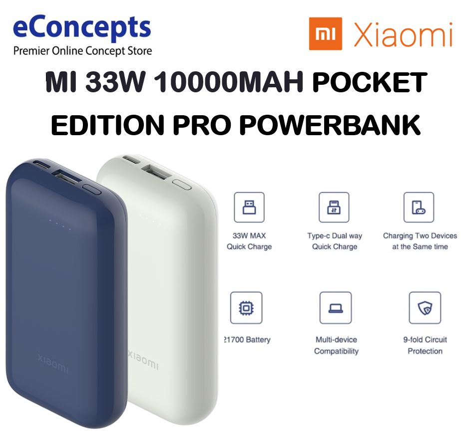 Xiaomi 33 W Power Bank 10000 mAh Pocket Edition Pro - Power Bank with  Maximum Fast Charge of 33 W, Bidirectional Quick Charge Type C, 21700  Cells