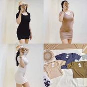 Square Neck Knitted Plain Dress Korean fashion casual dress