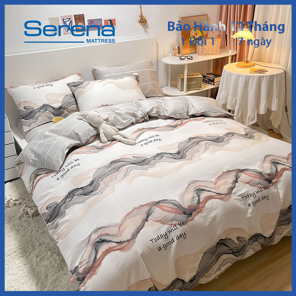 Chăn Ga Gối Nệm 5 Món Có Ruột Cotton Living SERENA Chính HãngBộ Chăn Ga Drap Ra Gối Nệm Đệm Trải Giường 5 Món Cotton Living Đẹp Trần Bông Mát Lạnh Cao Cấp