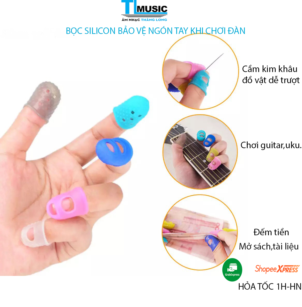 Sét 4 Phụ Kiện Bọc Đầu Ngón Tay Silicon Đa Năng Dùng Khi Chơi Guitar Giúp Bảo Vệ Ngón Tay Giảm Đau, Nhức Khi Tập Luyện