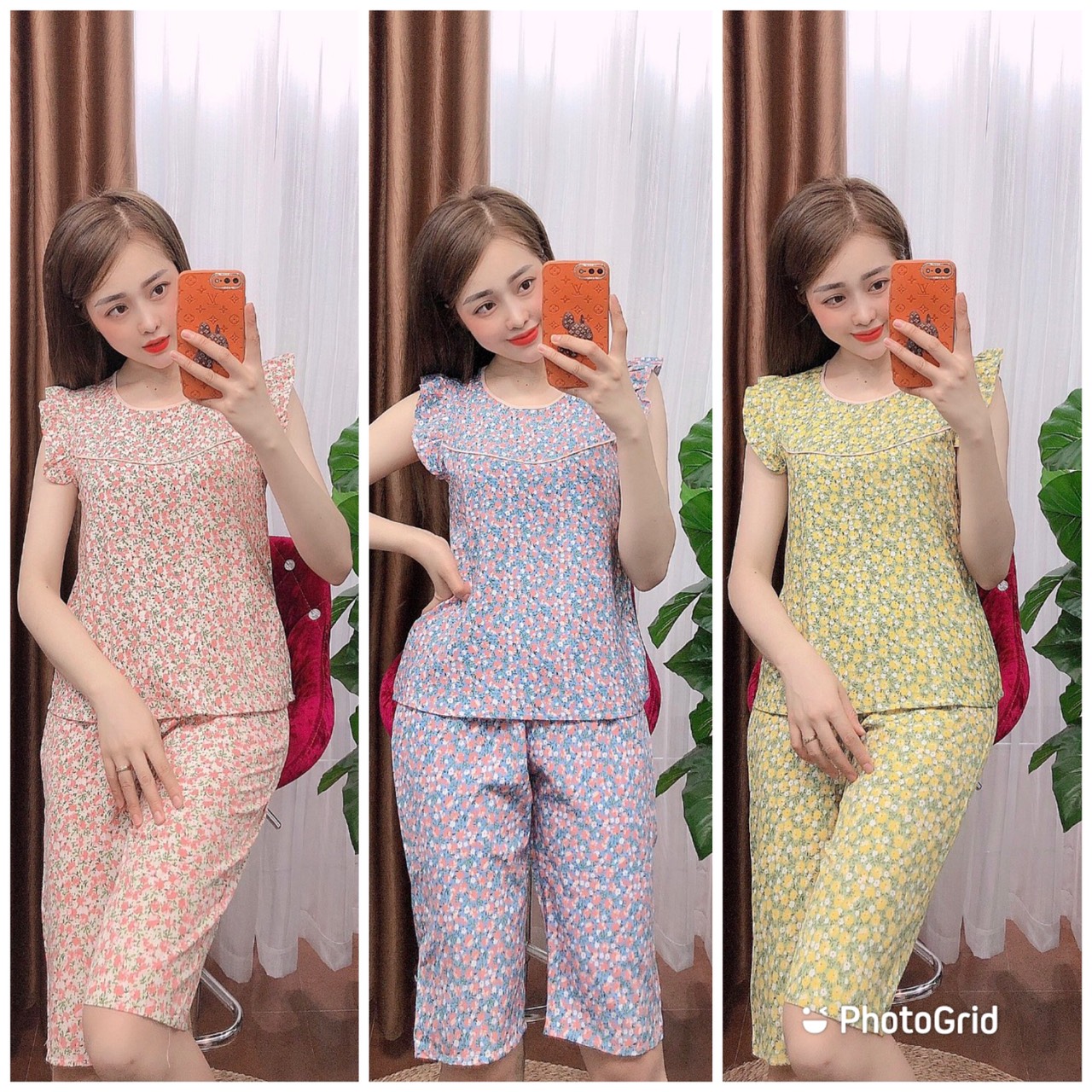 Set thời trang lụa hoa mai mặc nhà