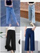 ZHIXIN Women's High-Waisted Cropped Wide-Leg Raw Edge Jeans