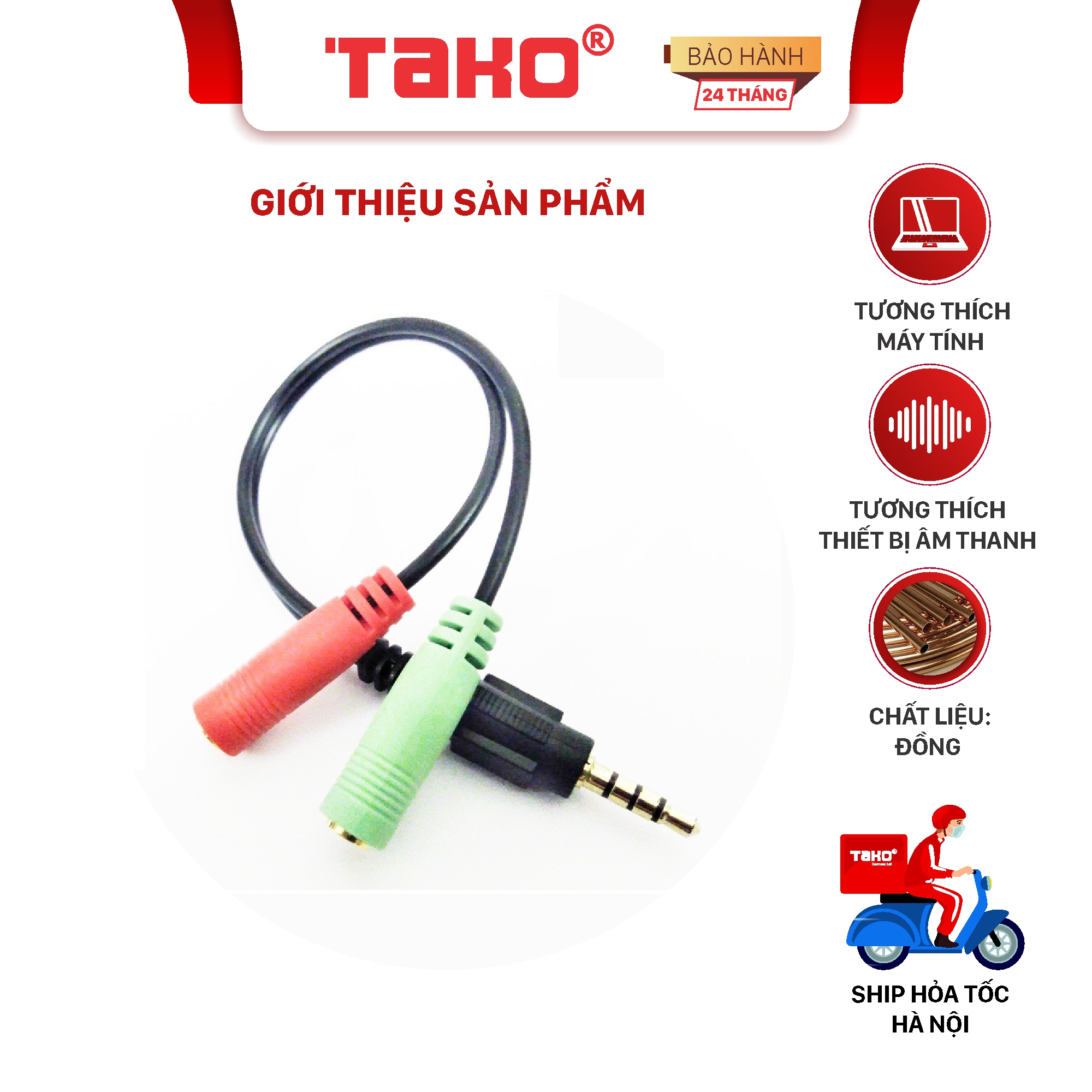 Bộ Chia Tai Nghe 1 Đầu Cắm Sang 2 Cổng Míc và Âm Thanh 3.5mm