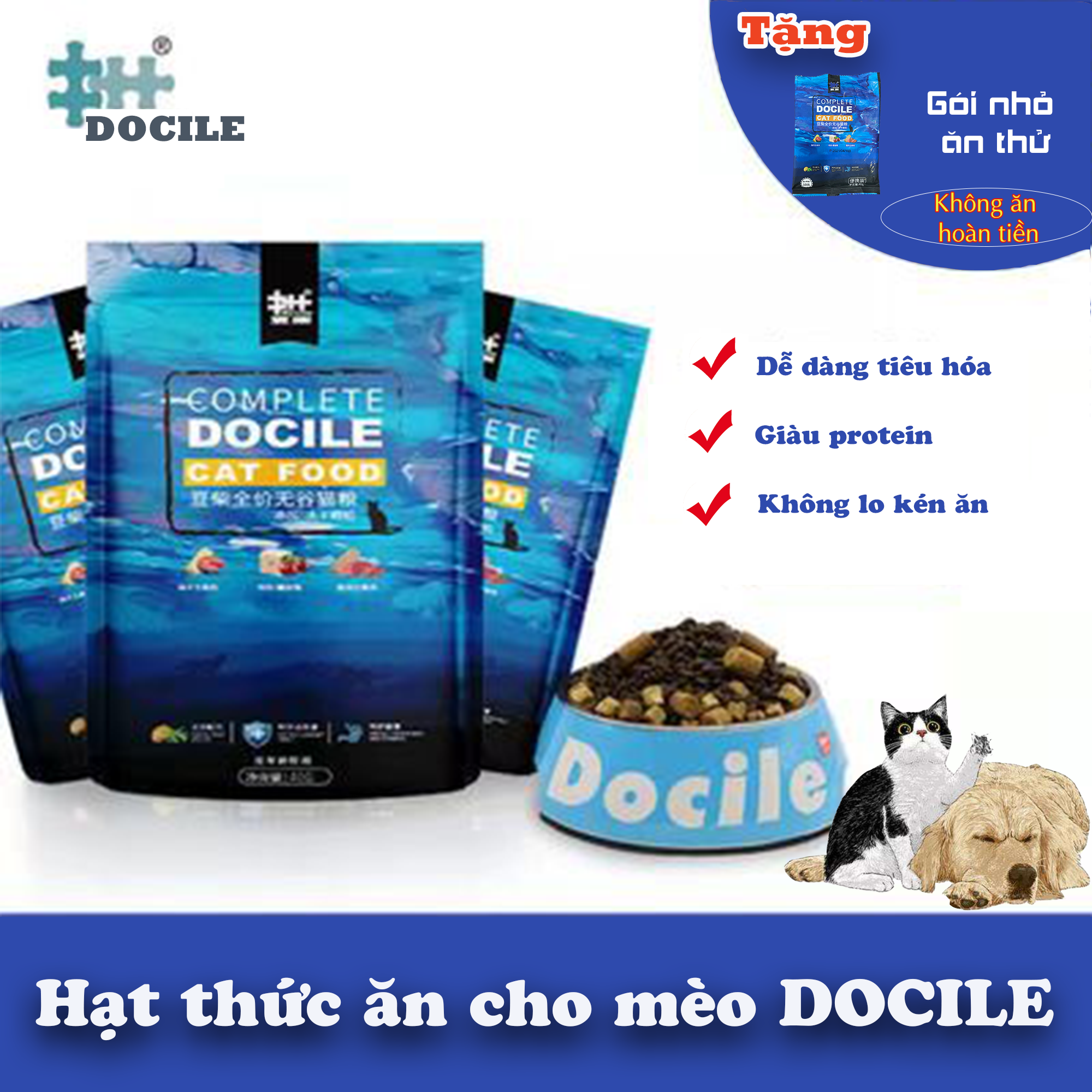 Thức ăn cho mèo Docile| hạt cho mèo con và mèo lớn| đồ ăn cho mèo