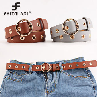 Thắt lưng nữ tùy chỉnh cá nhân tròn khóa chất liệu da PU dây đai tùy chỉnh Quần Jean Nữ Dây thắt lưng của váy phụ kiện