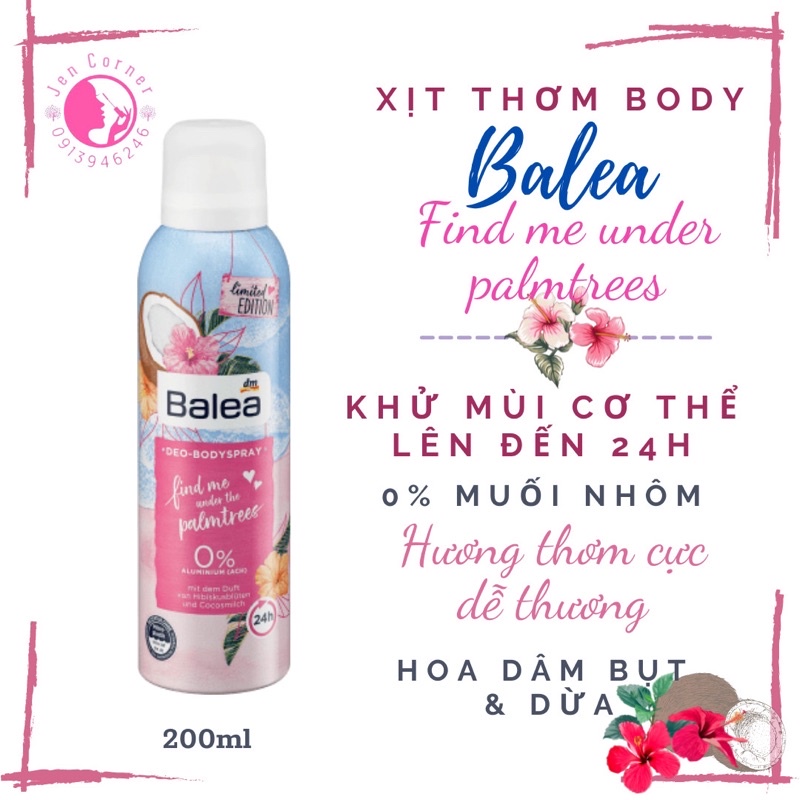 [Có sẵn] xịt thơm toàn thân balea find me under the palmtrees (mới ra)