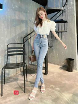 Quần jean nữ lưng cao màu xanh trơn tôn dáng trẻ trung, chất jean co giãn thời trang cao cấp LULY FASHION MS701