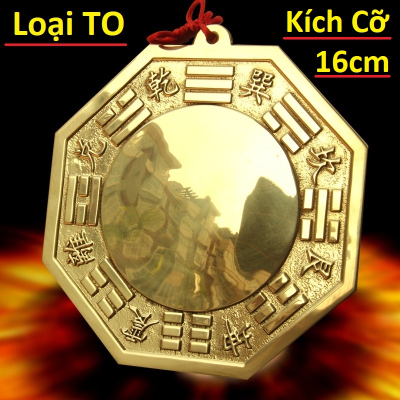 Gương bát quái mặt lồi - chất liệu bằng đồng nguyên chất- kích cỡ 16cm - tiên thiên bát quái