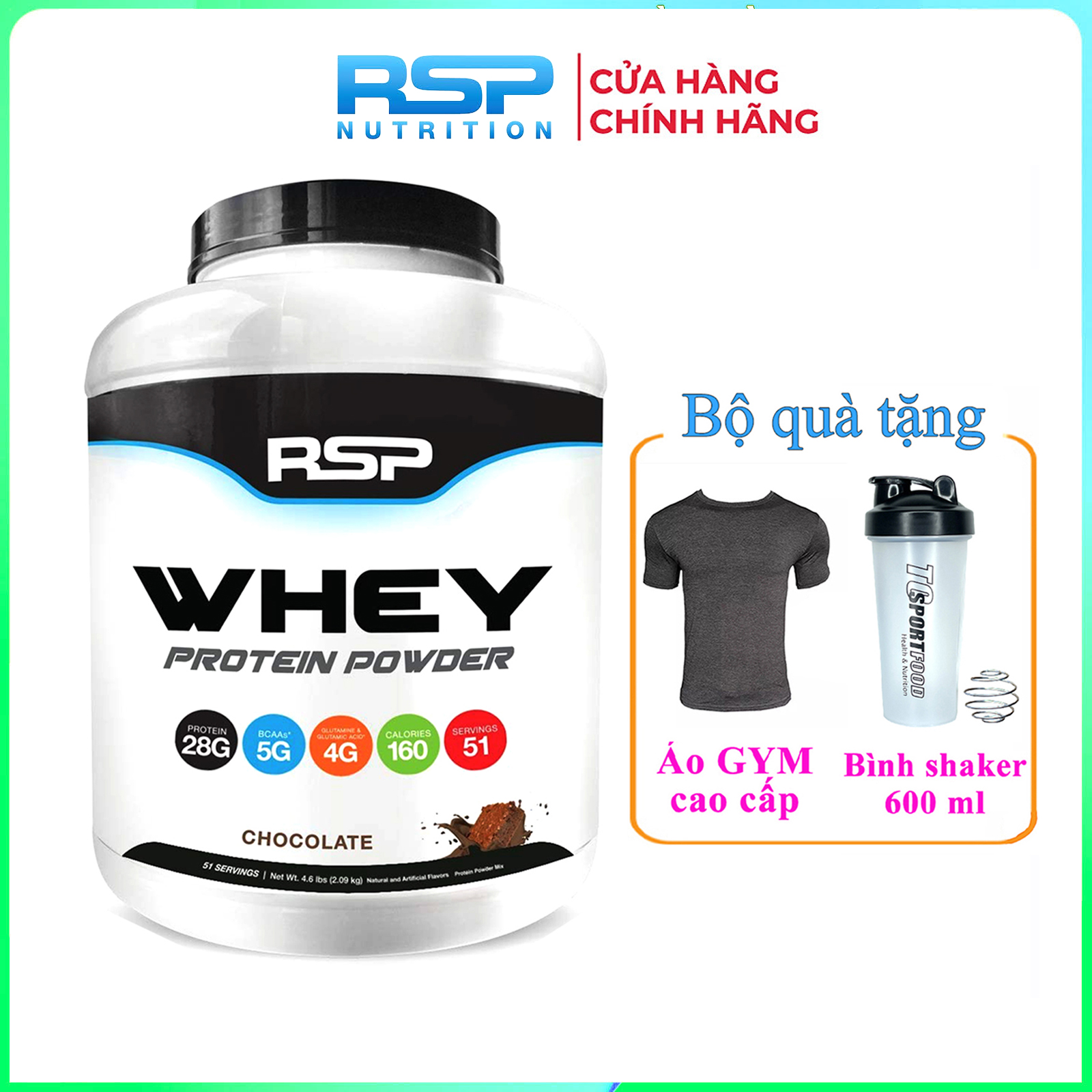 [HCM][TẶNG BÌNH & ÁO] Sữa tăng cơ giảm mỡ Whey Protein Powder của RSP hương chocolate hộp 51 lần dùng hỗ trợ tăng cơ tăng sức bền sức mạnh đốt mỡ giảm cân cho người chơi thể thao và tập gym - THỰC PHẨM BỔ SUNG