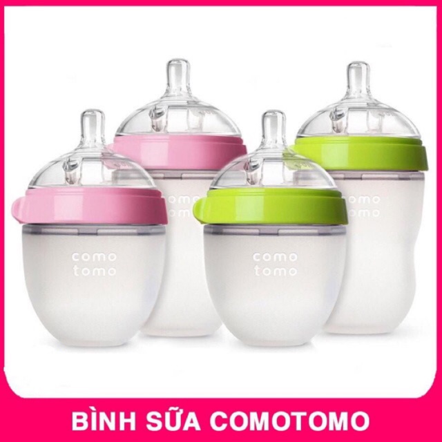 Bình sữa Comotomo 150ml/250ml đi kèm núm Silicon siêu mềm