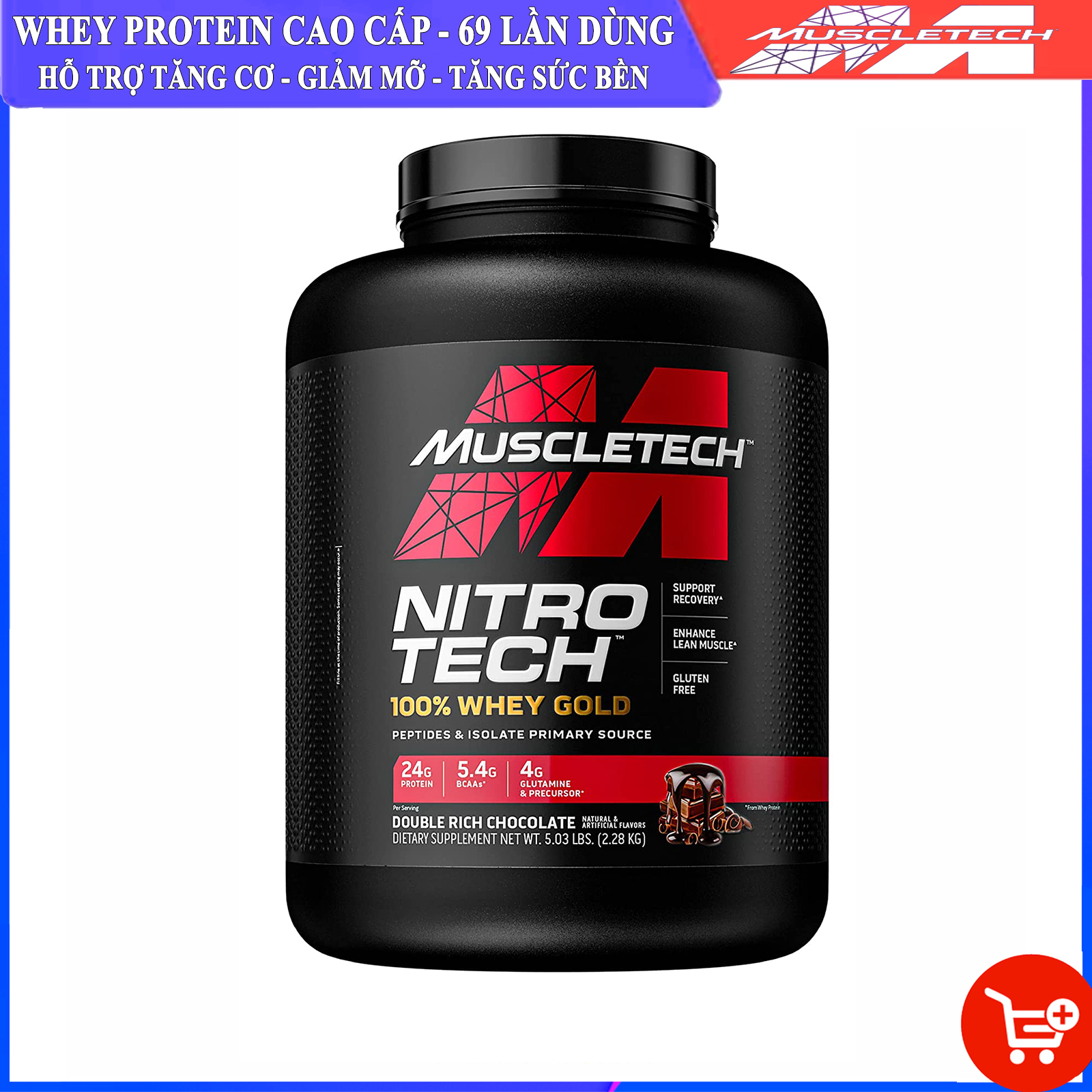 Sữa tăng cơ giảm mỡ Nitro Tech 100% Whey Gold của Muscle tech hỗ trợ tăng cơ giảm cân đốt mỡ tăng sức bền sức mạnh cho người tập gym và chơi thể thao