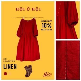 Váy Đỏ Vintage Xòe Rộng - May thủ công - Vui Noel/ Tết Xinh Xắn