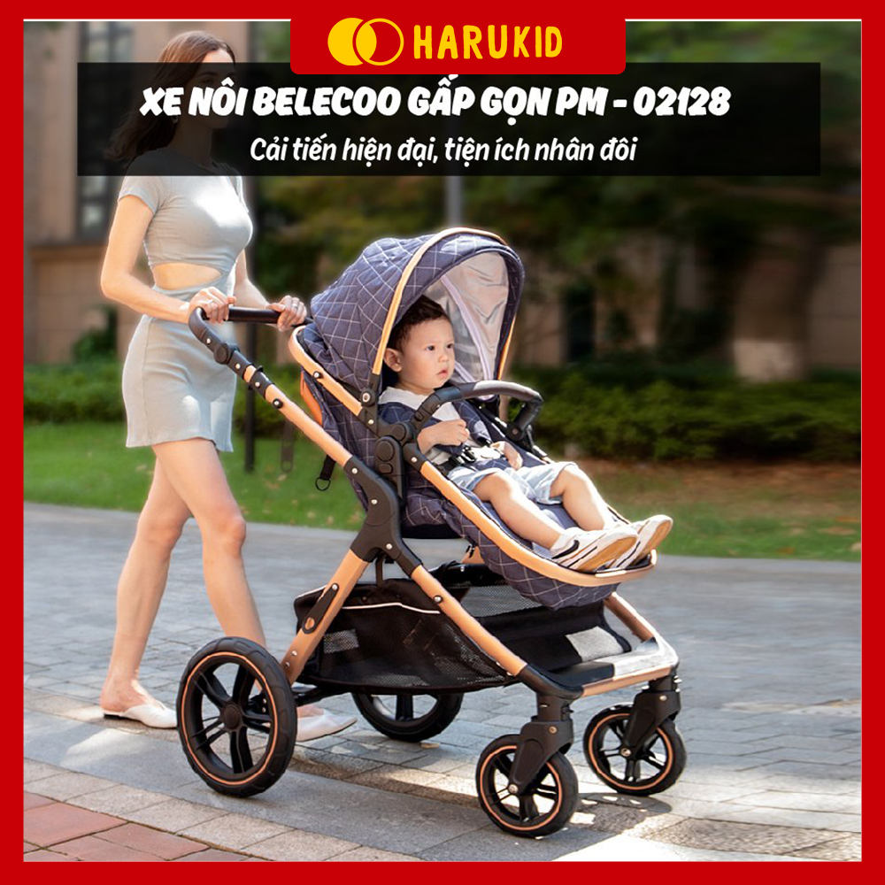Xe đẩy kiêm nôi ru cho bé belecoo - pm02128 màu ghi xám hàng chính hãng bảo hành 3 tháng