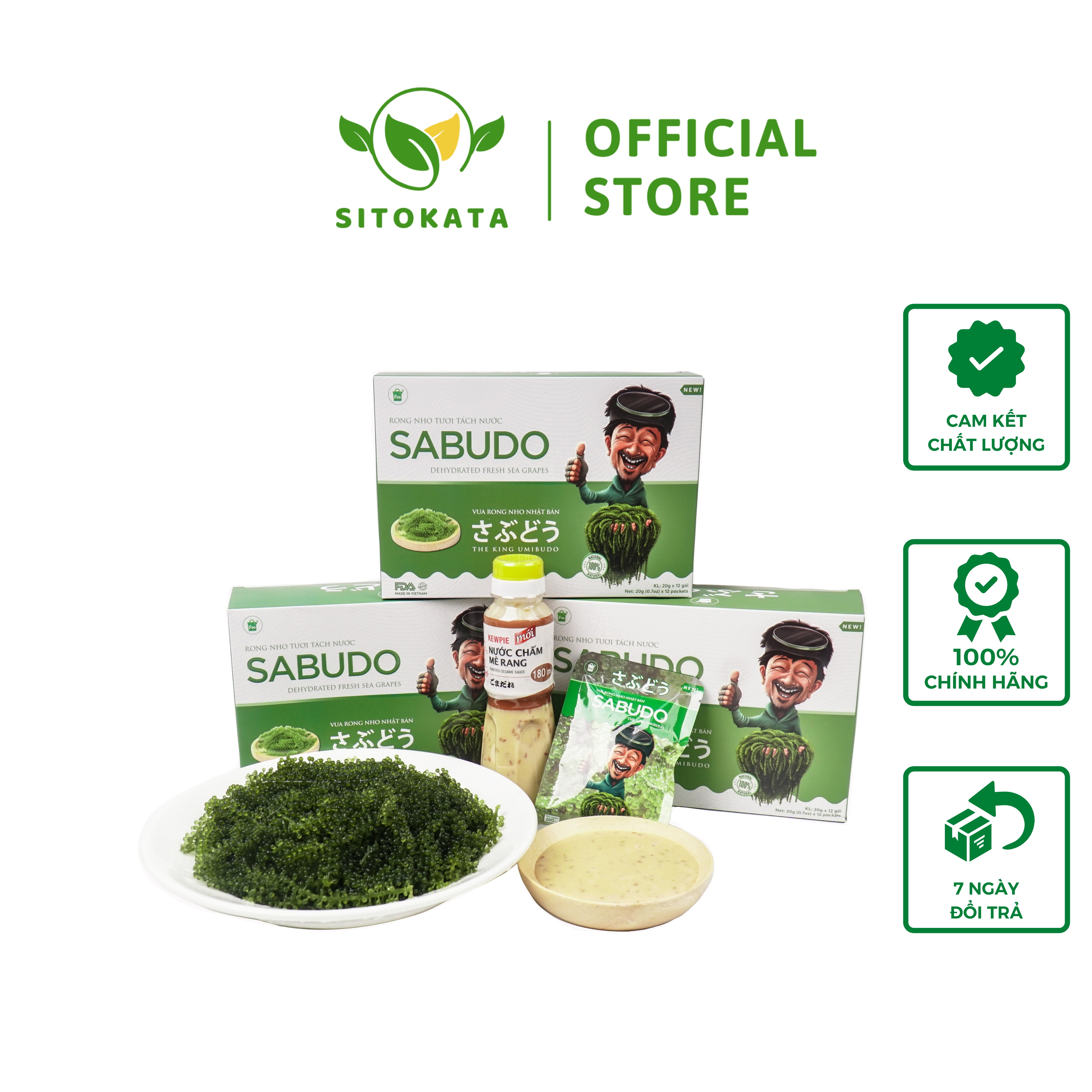 Rong nho tươi tách nước SABUDO 1 hộp 240gram tặng kèm sốt mè rang Kewpie