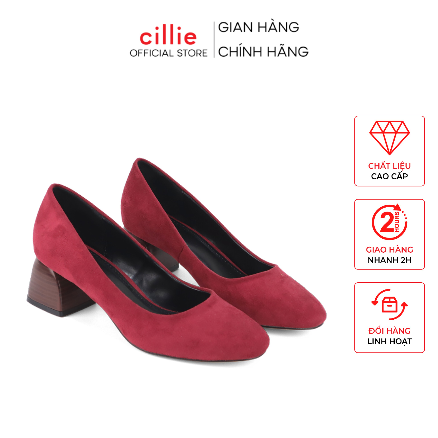 Giày cao gót nữ da lộn mũi vuông cao 5cm Cillie 1219