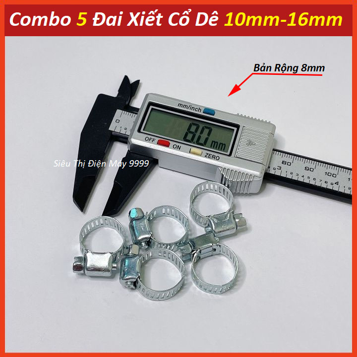 Combo 5 đai xiết inox- cổ dê- vòng đai xiết inox dùng xiết ống 10mm- 16mm