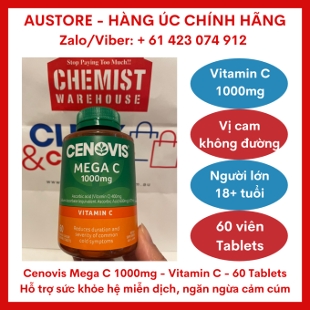 Cenovis Mega C 1000mg - Vitamin C - 60 Tablets - Viên nhai bổ sung vitamin C vị cam, không đường Cenovis giúp tăng cường sức khỏe miễn dịch, ngăn ngừa cảm cúm, làn da khỏe đẹp