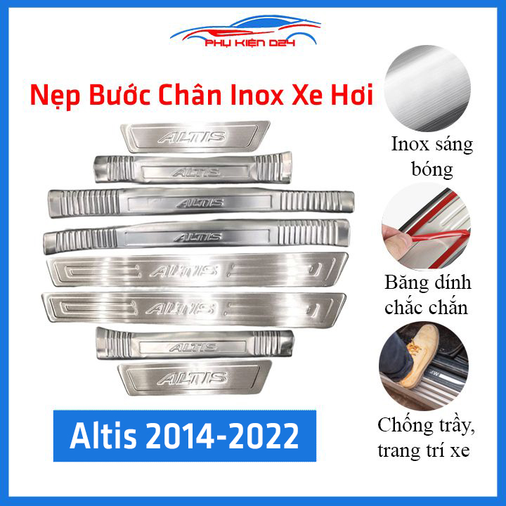Ốp bậc cửa lên xuống ô tô Altis 2014-2022 INOX