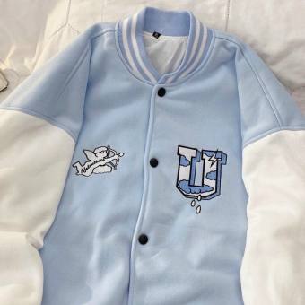 Áo Khoác Bomber Chất Vải Nỉ Họa Tiết Kẻ Sọc In Logo Kẻ Sọc , Áo Màu Xanh Dương , Thời Trang Trẻ Trung Năng Động