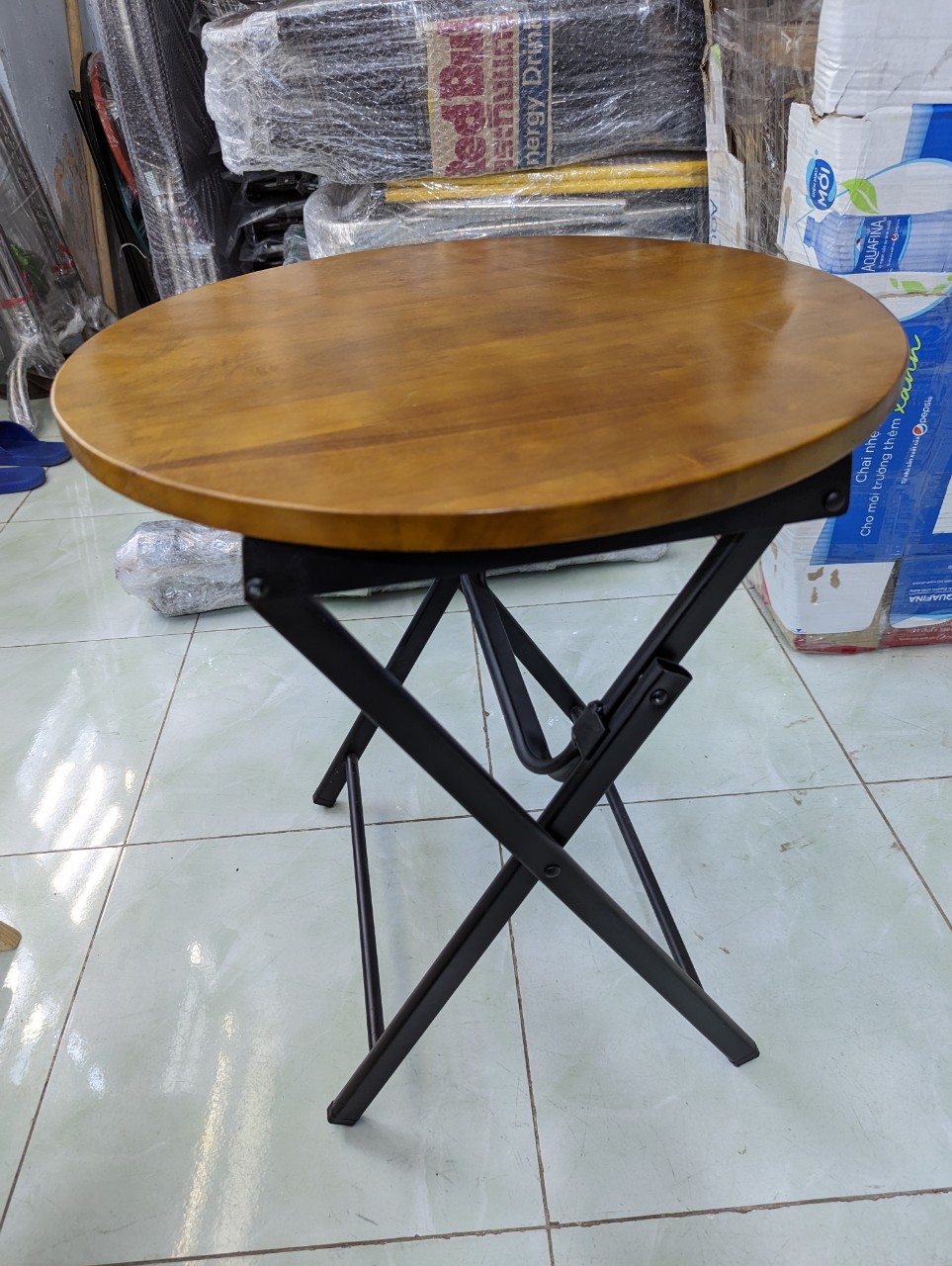 ( Chất lượng) Bàn tròn xếp mặt gỗ chân thép cao 55cm và 70cm