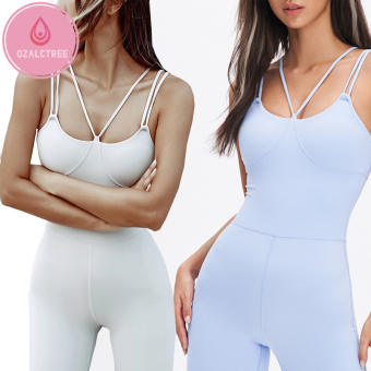 OzalCtree Bộ Đồ Tập Yoga Liền Mảnh Hai Dây Áo Liền Quần Thể Thao Co Giãn Cao Áo Liền Quần Nhảy Múa Có Đệm Màu Nude Cảm Giác Bộ Đồ Bó Sát Bằng Nylon Chạy Bộ Tập Gym