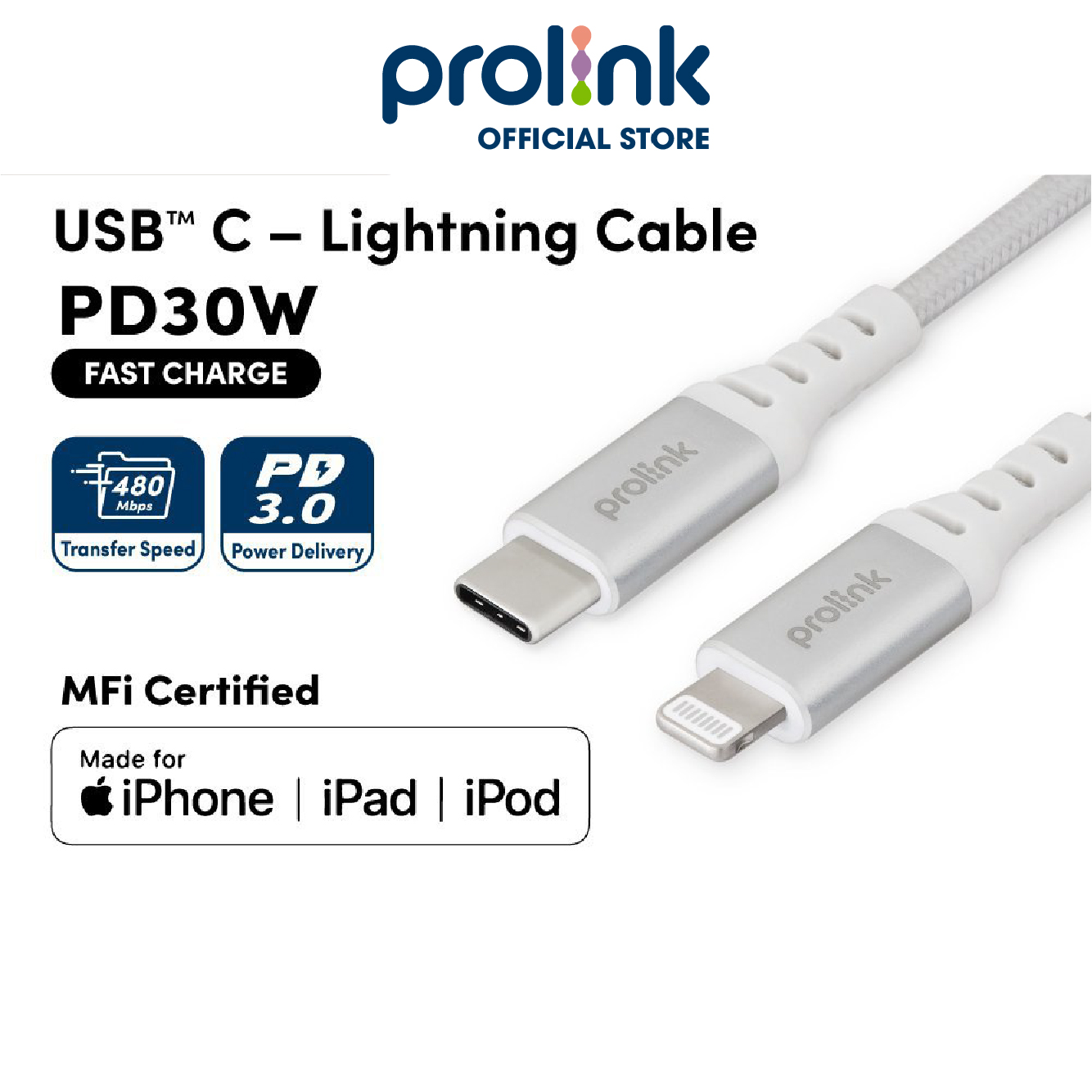 Dây sạc type c to lightning prolink gcl_30_01 dài 1m, sạc siêu nhanh 30w, dành cho iphone, ipad