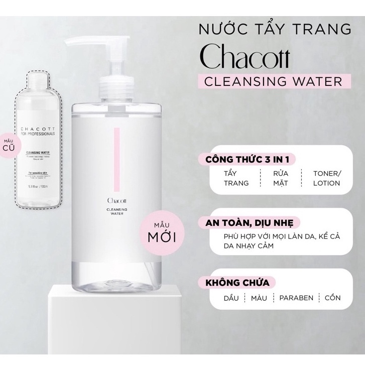 Nước Tẩy Trang Chacott for Professionals Cleansing Water 500ml, Nước tẩy trang Chacott 500ml, tẩy trang Chacott cho mọi loại da,Nước Tẩy Trang Cho Da Nhạy Cảm, da dầu mụn Chacott 500ml