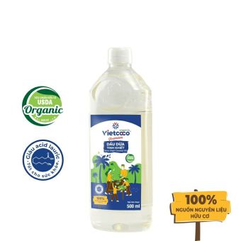 Dầu Dừa Tinh Khiết 100% Organic VietCoCo Chai 500ml