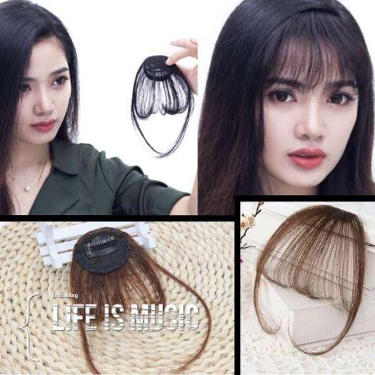 TÓC GIẢ MÁI THƯA CÓ MAI 2 BÊN-MÀU NÂU ĐEN